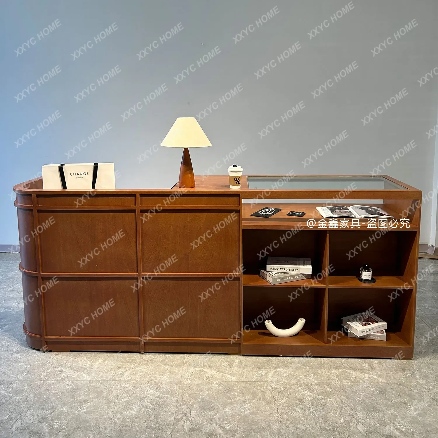 A  Clothing Store Checkout Page Display Cabinet Integrated Walnut Corner Bar Catering Commercial Front Desk