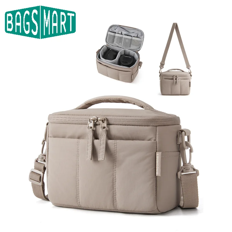 BAGSMART Padded Camera Shoulder Bag Adjustable Strap Removable Divider Travel Mirrorless Photo Storage Handbag