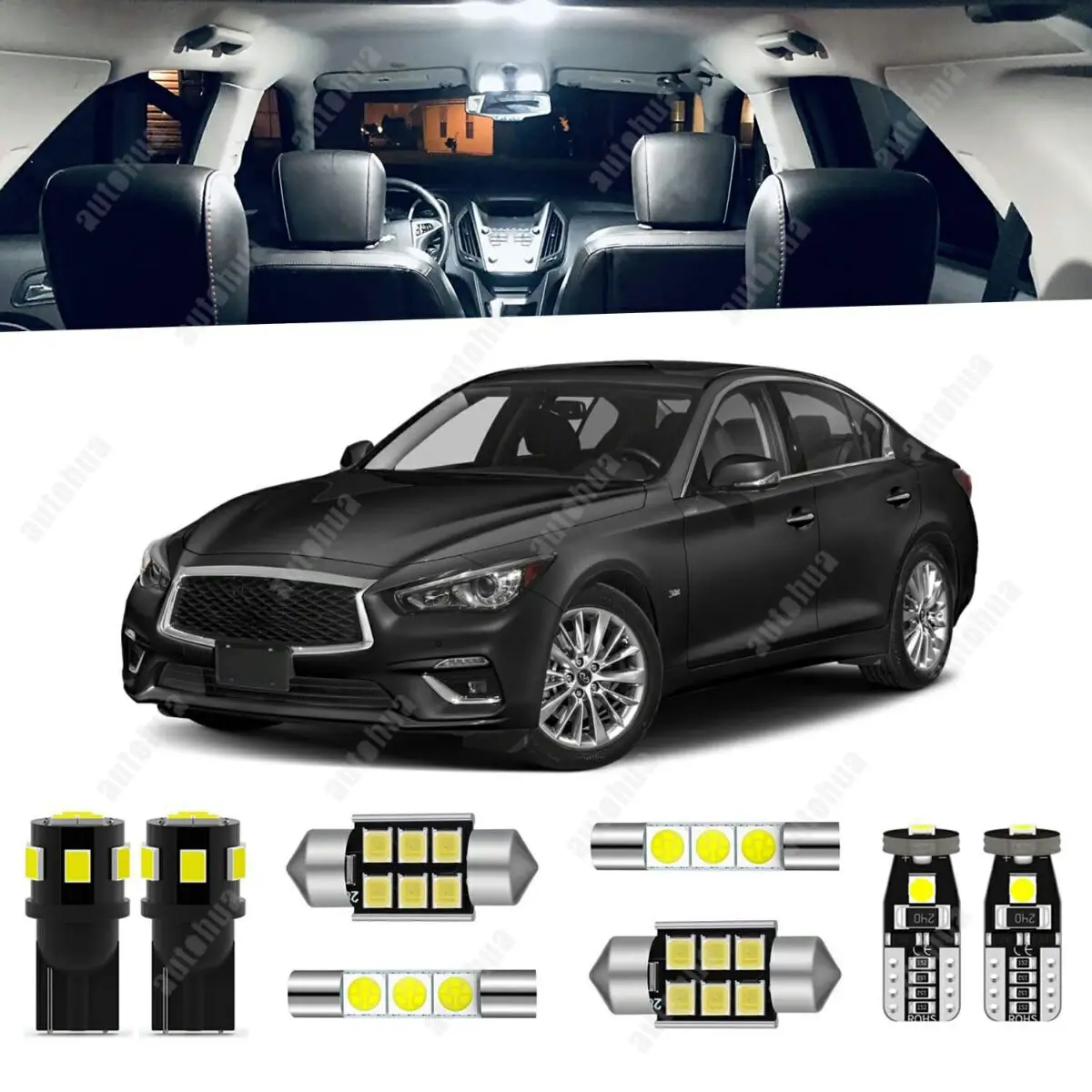 LED Interior Lights For Infiniti Q50 2014-2020 White 6000K LED Lighting 23Pcs