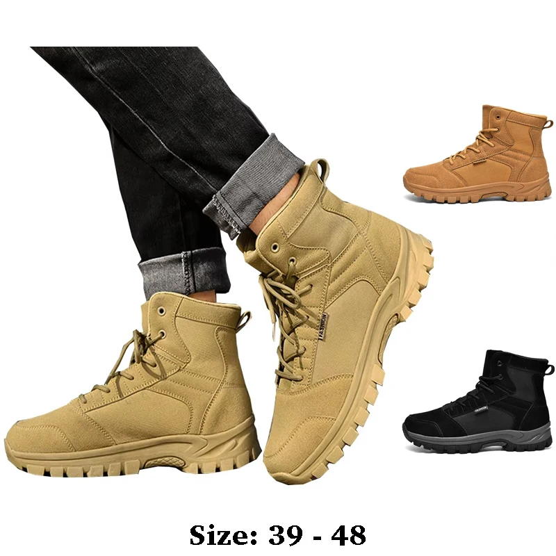 

Высококачественные мужские кожаные ботинки desert длиной до щиколотки, размер 47, 48, осень-зима 2025, походная уличная горная обувь - коричневый хаки