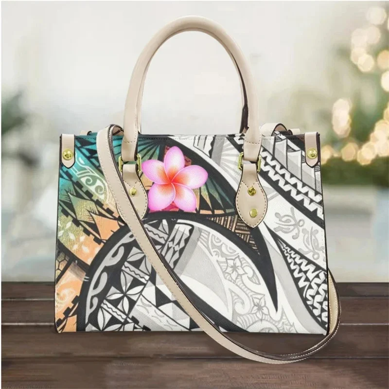 Polynesian Tribal Plumeria Design Cross Body Bags for Women Small Leather Female Handbags Fashion Top-handle Totes Bolsa Femme