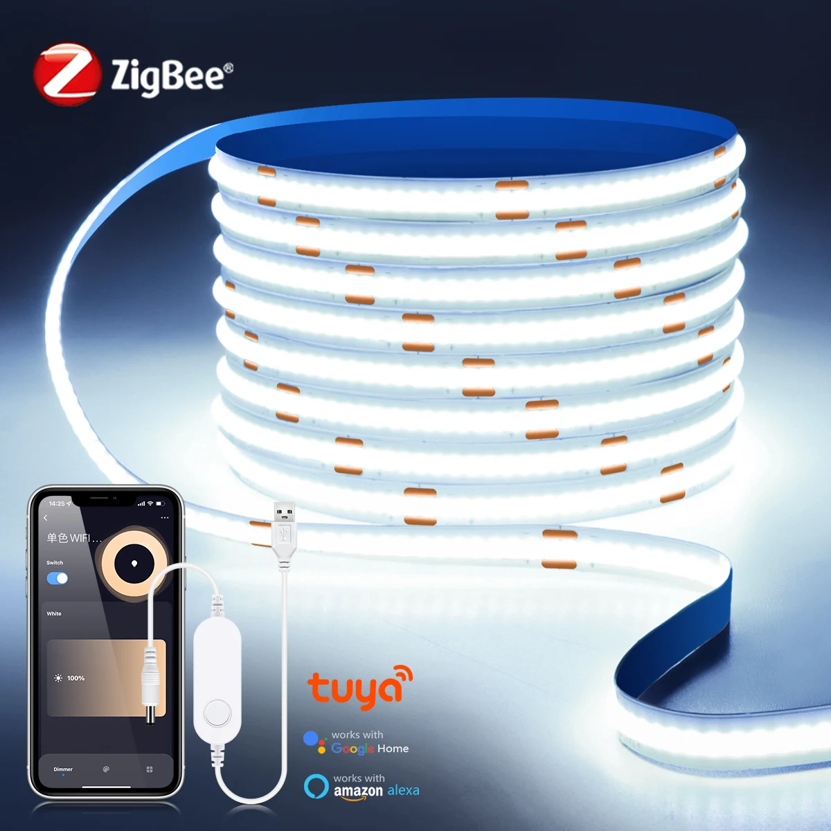 Zigbee 3.0 Smart USB taśma Led 320led/m sypialnia kuchnia taśmy oświetleniowe led 5V COB lampy działa z Tuya Smart Life Alexa