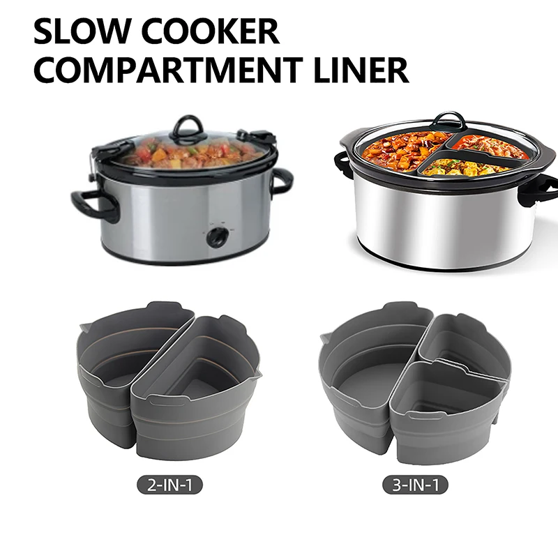 Silicone Crockpot Liners Slow Cooker Liners 6-7 Quart Oval Reusable Crock pot Divider Insert BPA-Free Dishwasher Safe