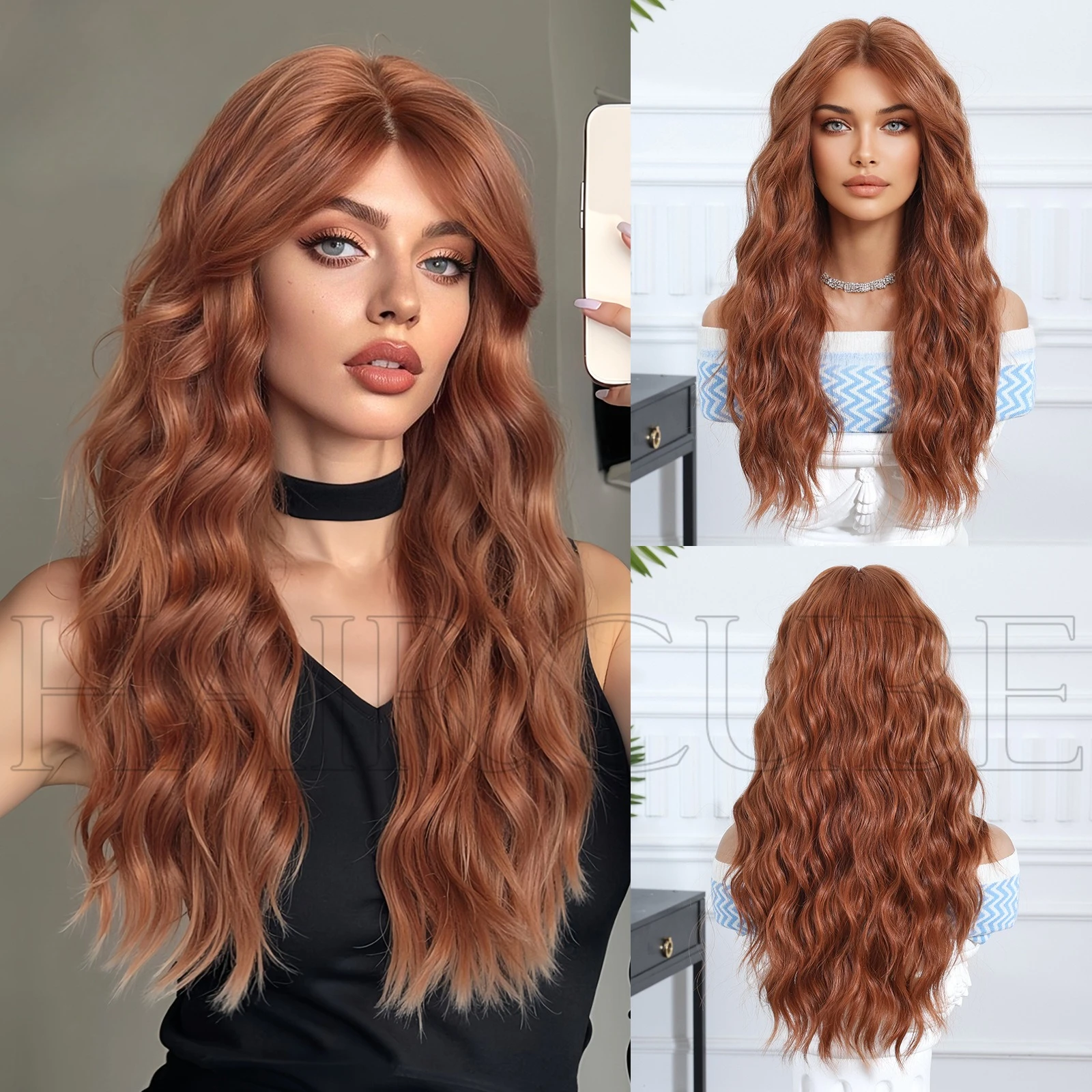 

European and American wigs have eight-character long bangs, natural fluffy big waves, long curly hair, chemical fiber headgear,