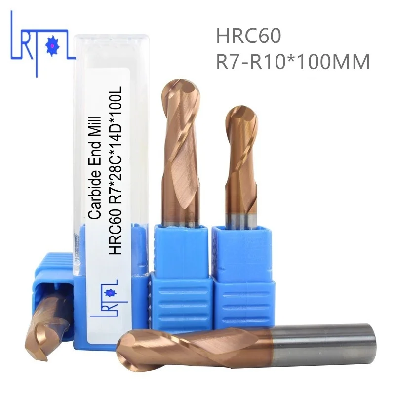 HRC60 R6 7 8 9 10*L75 100 150MM Carbide Ball Nose End Mill 2 Flutes CNC Machine Milling Cutter