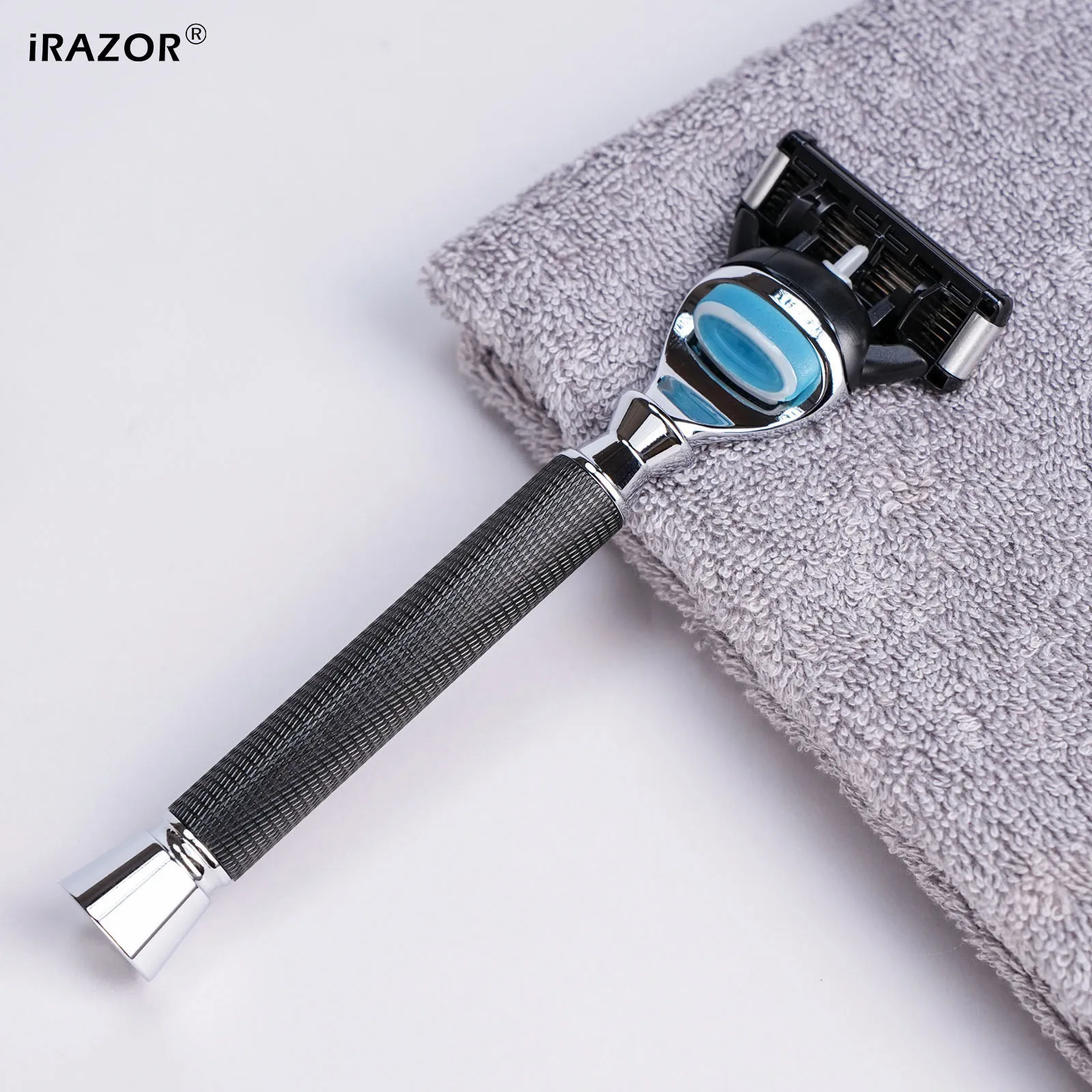 iRAZOR Premium 5-Blade Fusion Safety Razor Manual Shaver for Men Barber Beard Grooming Tool Black Textured Handle Birthday Gift