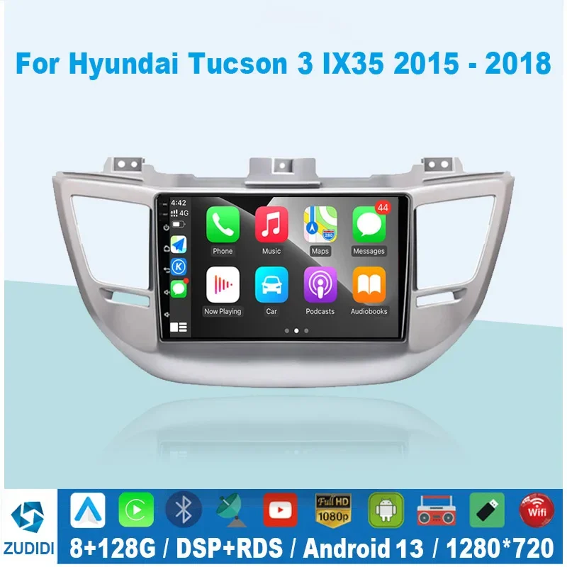 8G 256G For Hyundai IX35 Tucson 3 2015 - 2018 Car Radio Multimedia Video Player Navigation GPS Android Auto No 2 DIN DVD