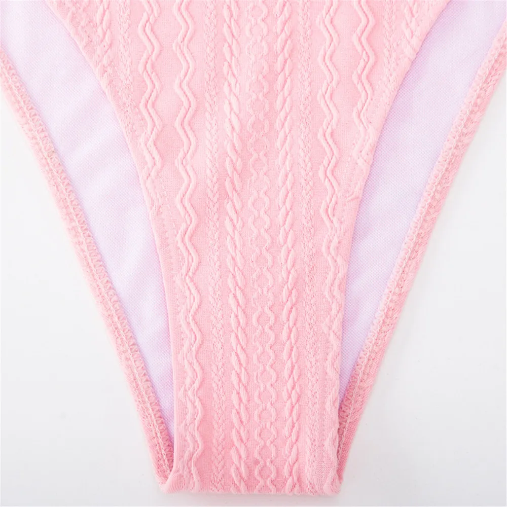 Pink Texture Bandeau Bikini Set Damen Push Up Swimwear Bandage Sexy Swimsuit Women 2025 Beach Bathing Suit Swimming Wear Bikinis