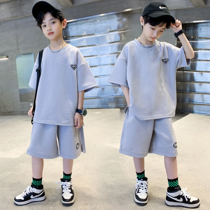 

Kids Fashion Sports Set Boy Summer Trends Suit Teens Trends Short Sleeves Clothes Children Casual Top+Loose Shorts 2Pcs Outfits