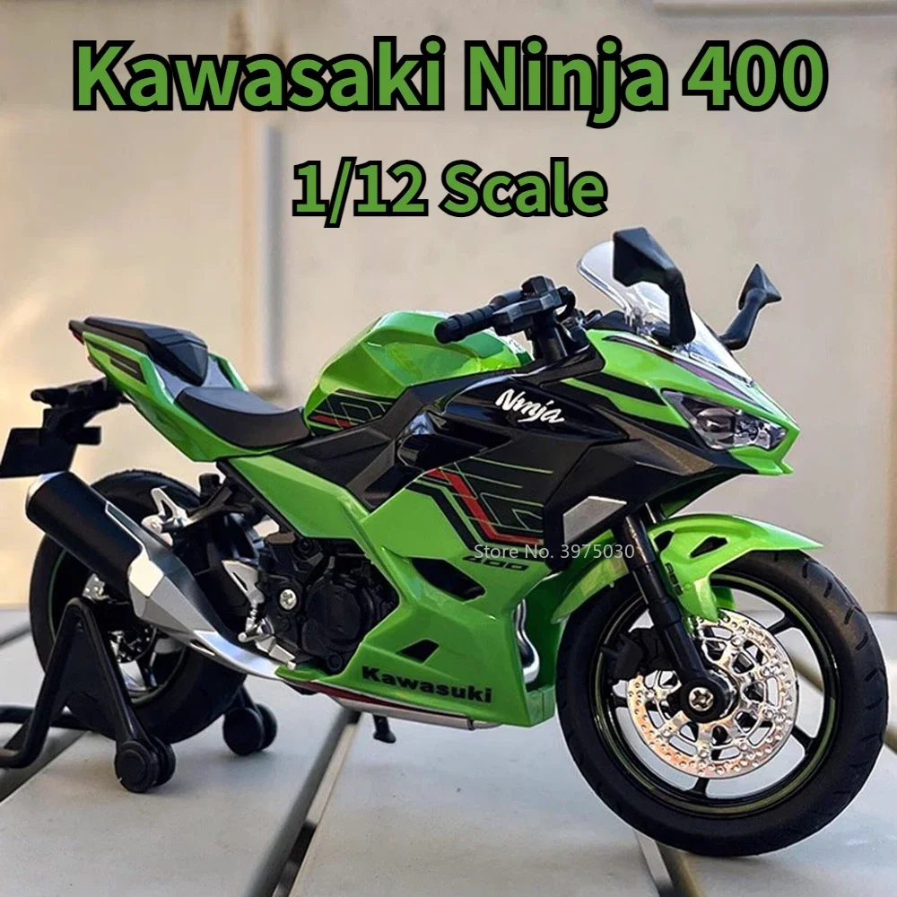 1/12 Gelegeerd Model Speelgoed Kawasaki Ninja 400 Metalen Diecast Motorfiets Met Geluidslicht Achterwielophanging Decoratief Speelgoed Cadeaus Voor Jongens