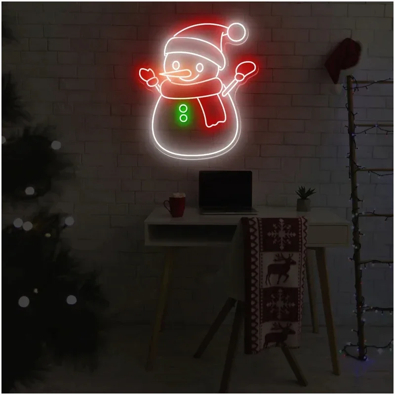 Cute Snowman Marry Christmas Neon Lights Home Outdoor Indoor Room Decor Custom Snowman Neon Sign Christmas Party Decoration