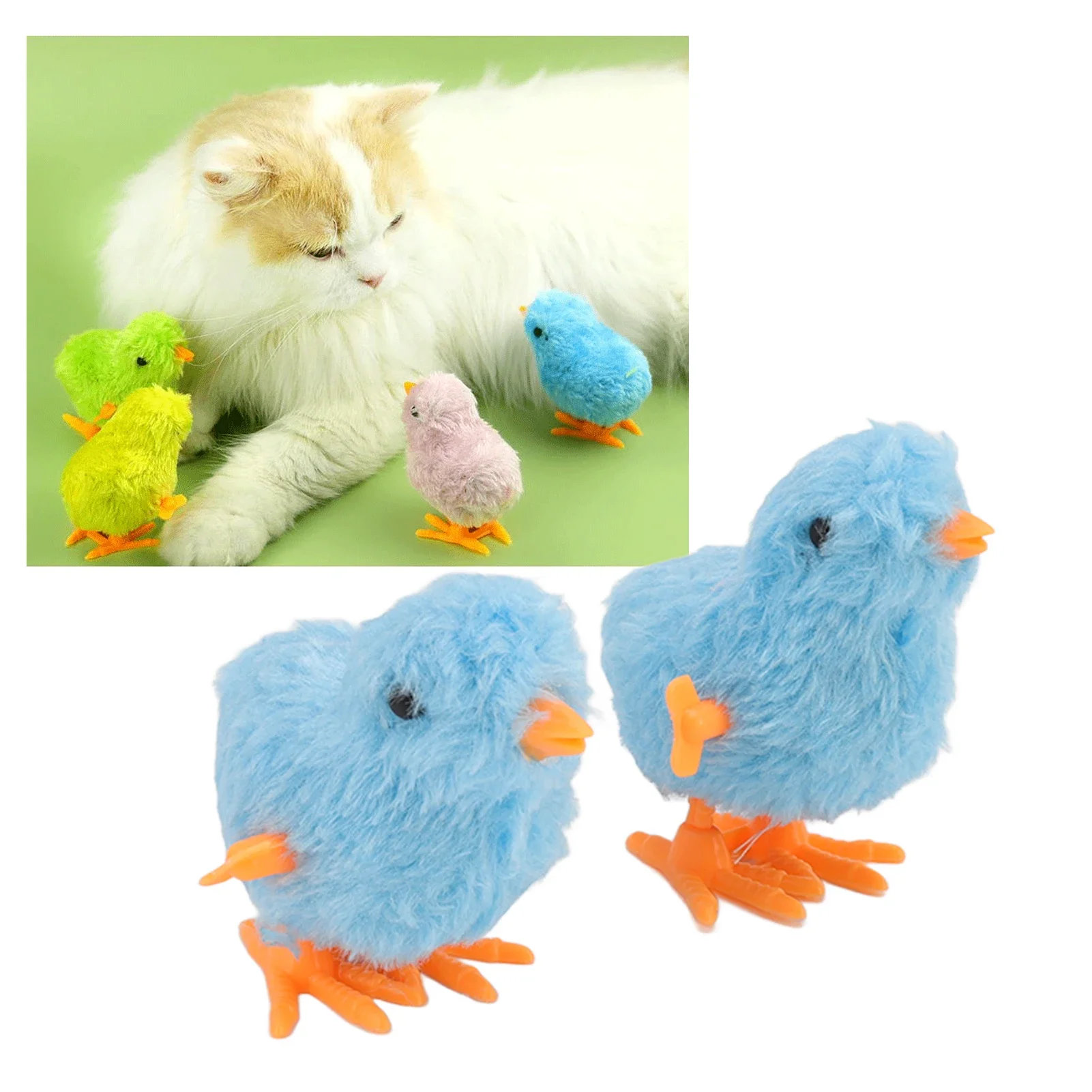 10pcs Pet Cat Toys Jumping Walking Hopping Cartoon Plush Chicken Clockwork Cat Interative Playing Toy Wind Up Chick Kitten Toys