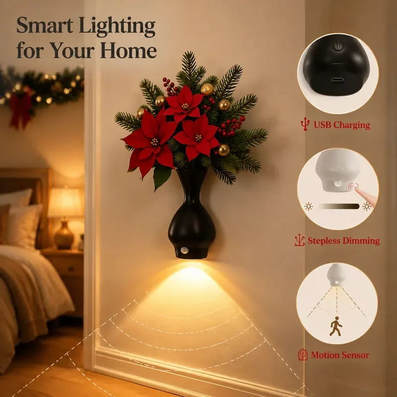 LED Human Sensing Vase Wall Light Charging Magnetic Wall Light Bedroom Bedhead Creative Decorative Wall Light