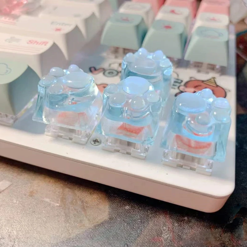 New Style Transparent Translucent Cat Claw Blue Pink Key Cap Spider R4 ESC Computer Mechanical Keyboard Cat Claw Keycap