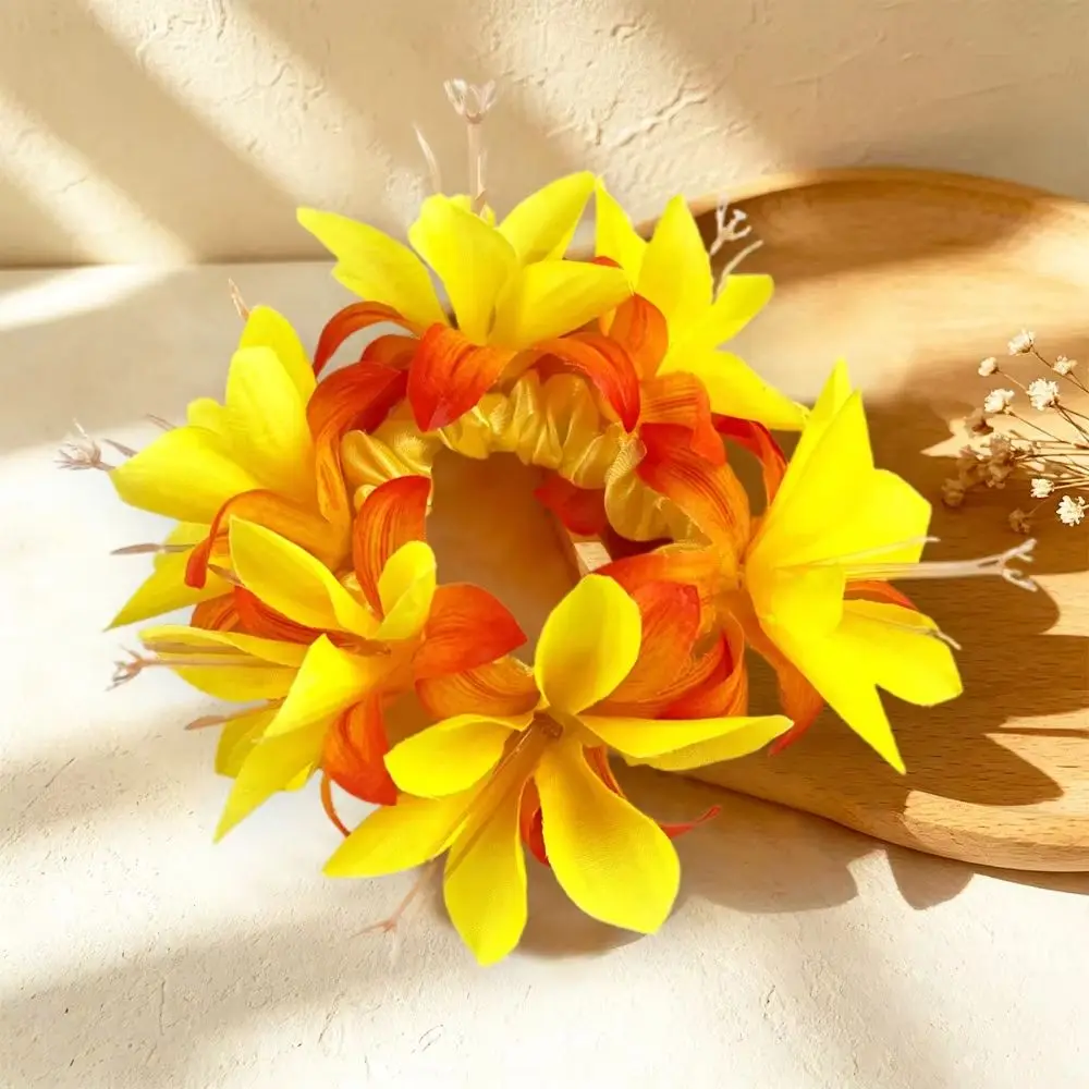Tropical Artificial Flower Hair Scrunchie Simulated Orchid Lightweight Women's Flower Hair Band Elastic Soft