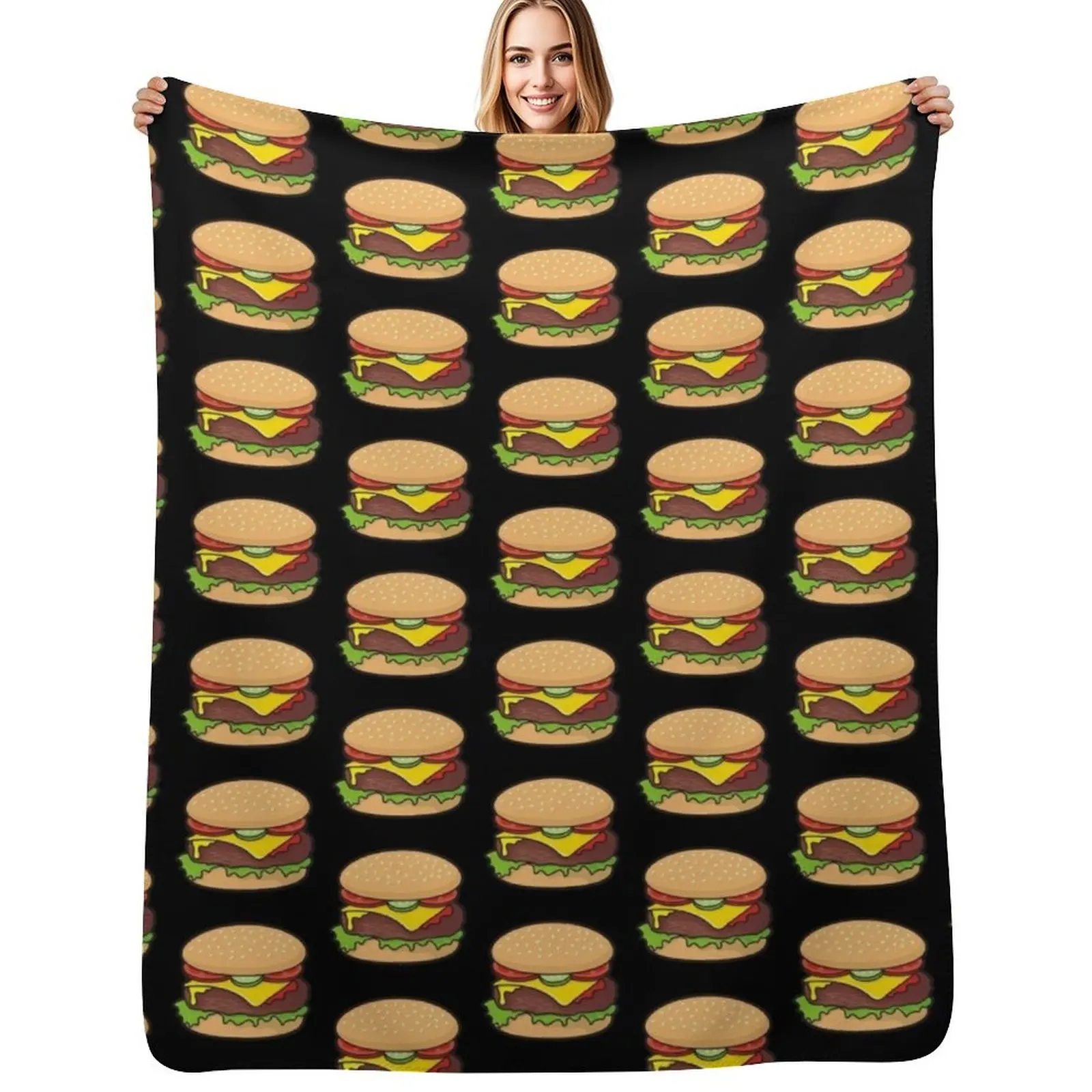 Cheeseburger Pattern Throw Blanket Fluffy Cozy Throw Blanket for Home Decor