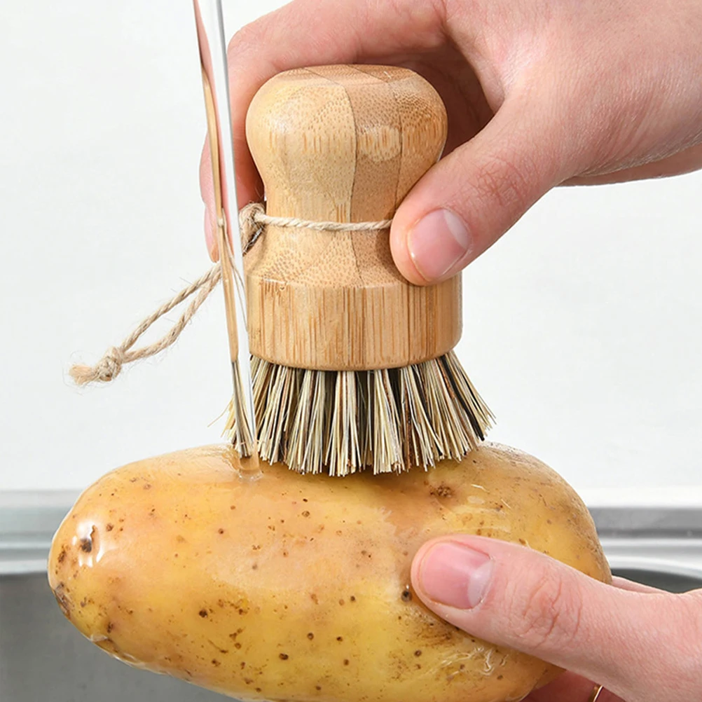 

4pcs Wooden Dish Washing Sturdy Kitchen Scrub Brush Non-Scratch Bristles Cast Iron Pan Cleaner Vegetable Scrubber Handle Brush