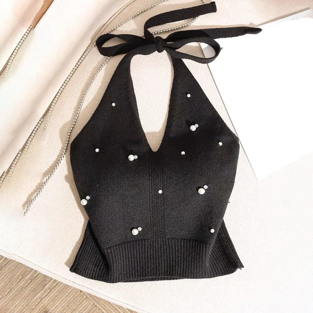 Casual Sleeveless Top For Women Backless Sleeveless Summer Top Black Slim Fit Halter Tank Suitable For Vacation