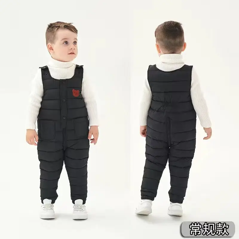 Children Winter Warm Overalls Boys Winter Thick Pants Down Cotton Kids Overalls for Girls 0-5 Years Children Jumpsuit Pants