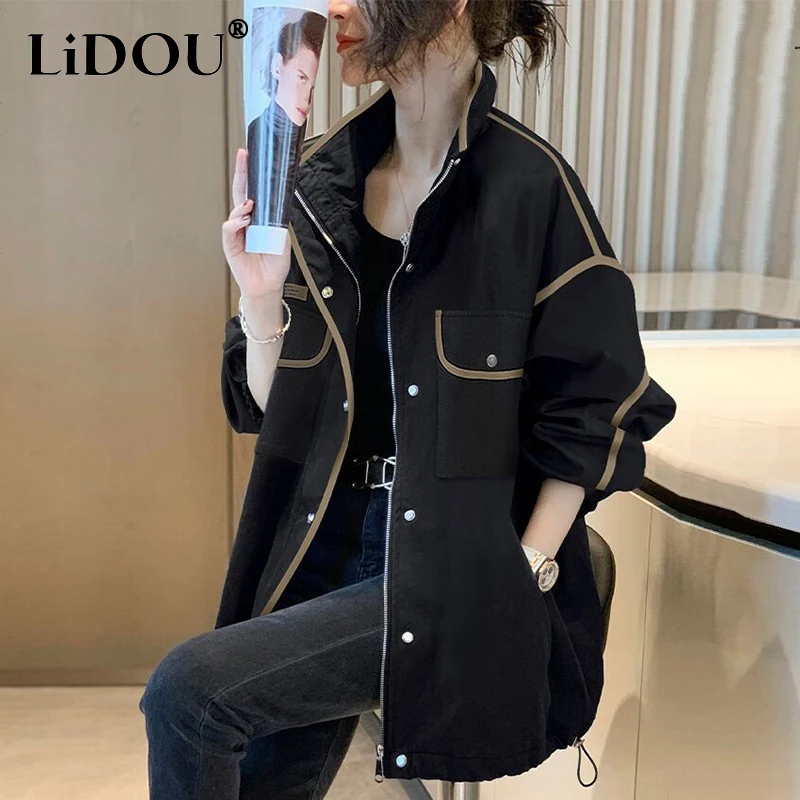 

Autumn Winter Streetwear Oversized Loose Casual Patchwork Buttons Jacket Ladies Pocket Korean Fashion Coat Top Women Cardigan