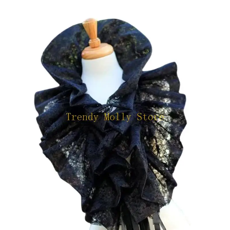 

N5KB Женская викторианская шаль с искусственным воротником с рюшами и лентой в готическом стиле в винтажном стиле