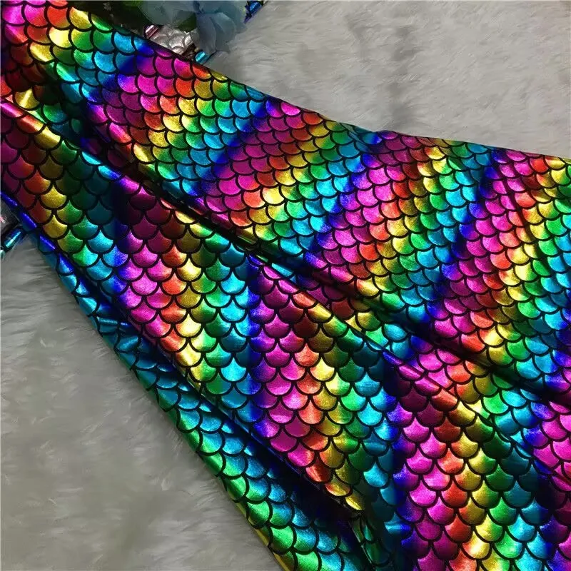Fish Scale Spandex Bronzing Fabric Elastic Laser Magic Color for Wedding Dance Stage Performance Costume Fabric by Meters