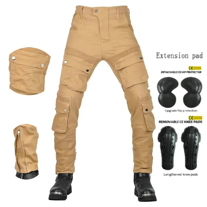 

Loong Biker Motorcycle Riding Overall Proection Jeans Motocross Knight Daily Cycling Protecitve Pants Khaki Casual Trousers