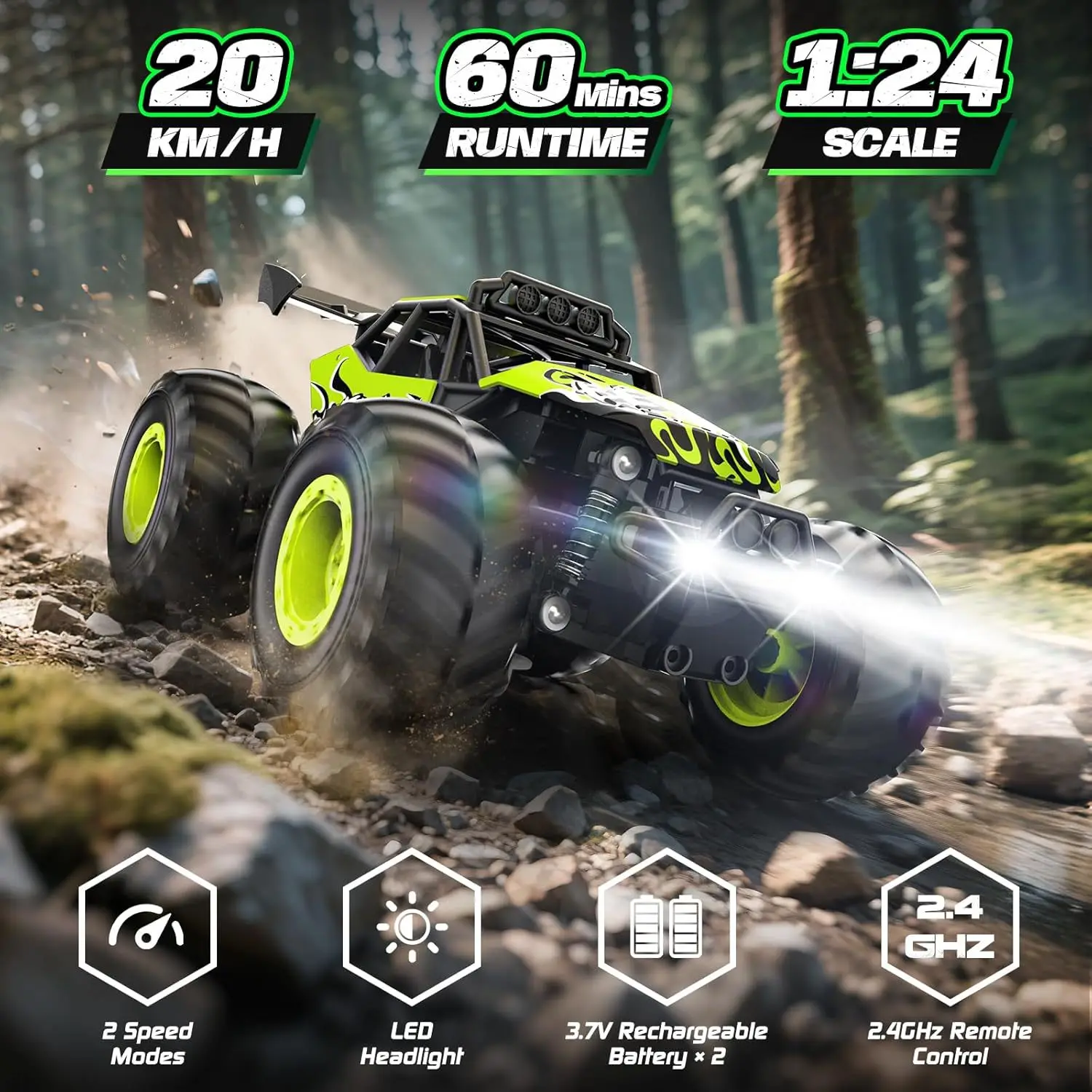 1:24 Alloy RC Off-Road Car, 2.4G High Speed Graffiti Monster Truck, Electric Remote Control Toy Car