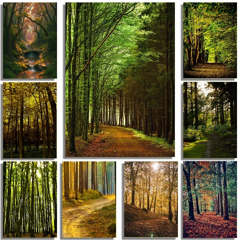 Canvas Painting  De Paisaje Natural, Sol En El Bosque, Carteles De Plantas De Árbol Verde, Impresiones Artísticas De Pared, D