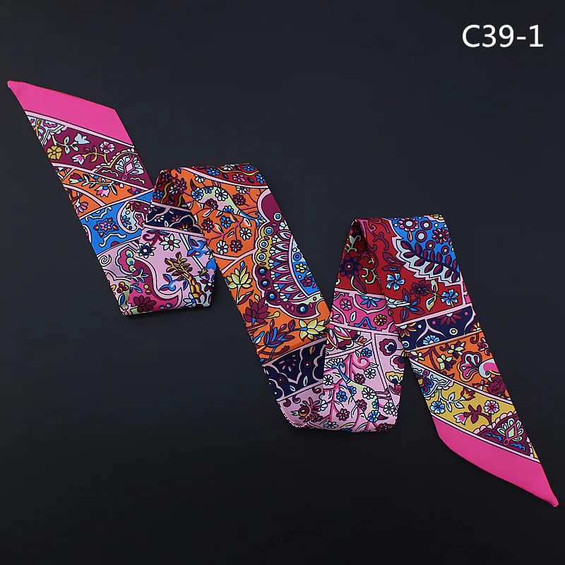 New Design Luxury Brand Silk Ribbon Small Floral Print Women Silk Scarf  Handle Bag Ribbons Female Headband Long Scarves & Wraps