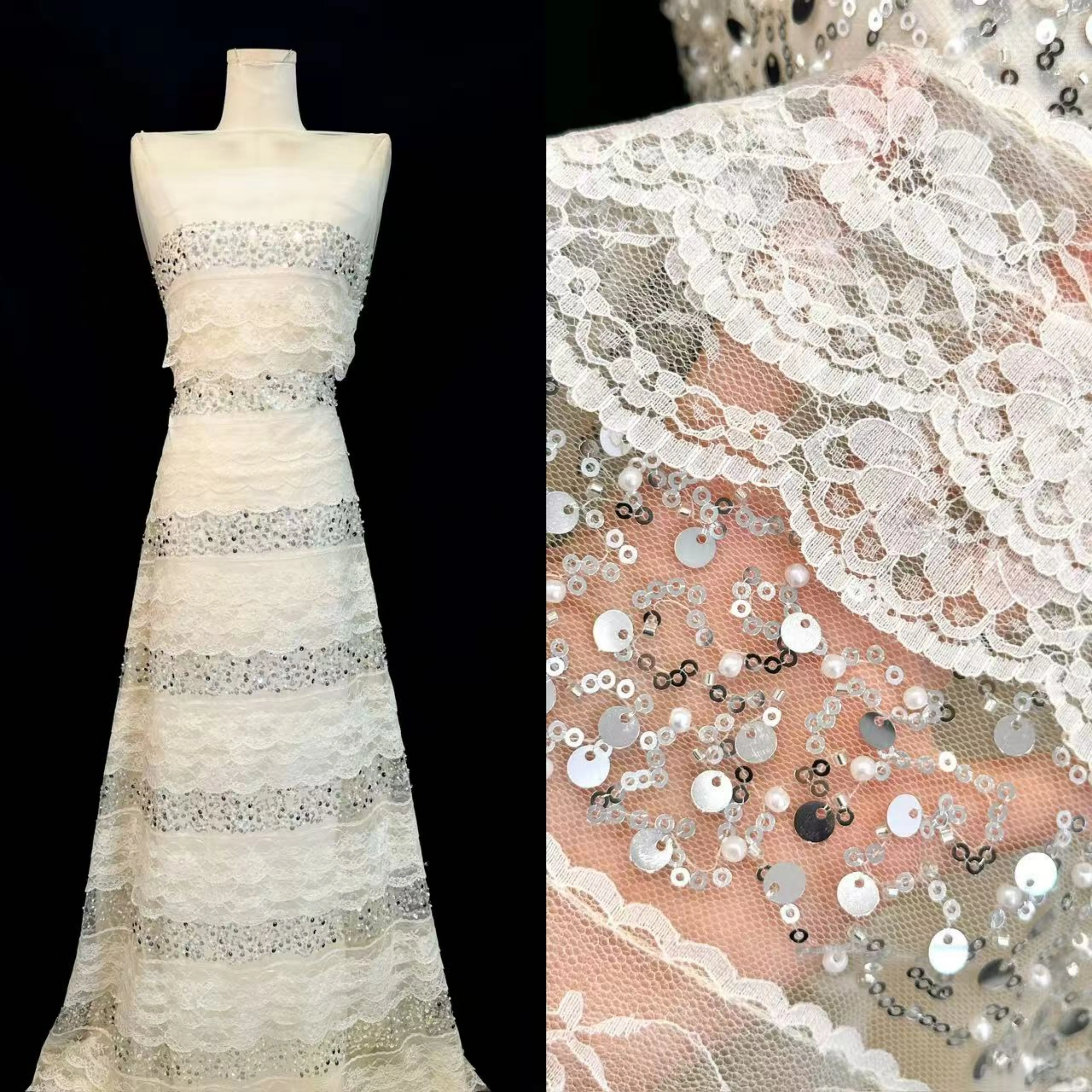 Luxury Minimalist French Lace Wedding Dress Mesh Tulle Laces for Nigerian Party Sewing Embroidery Beads And Sequins Lace