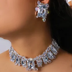 Stonefans Bride Crystal Necklace Earrings Set Bridesmaid Wedding Jewellry Two Pieces Choker Necklace Prom Costume Jewelry Sets