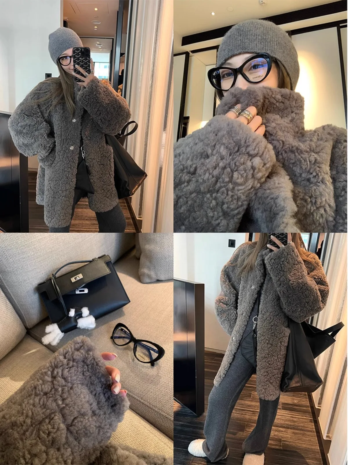 

Lamb Wool Jacket Women Winter Clothes Woman Thermal Insulated Shell Premium Waxed Coating Water-Resistant Raglan Sleeves Style
