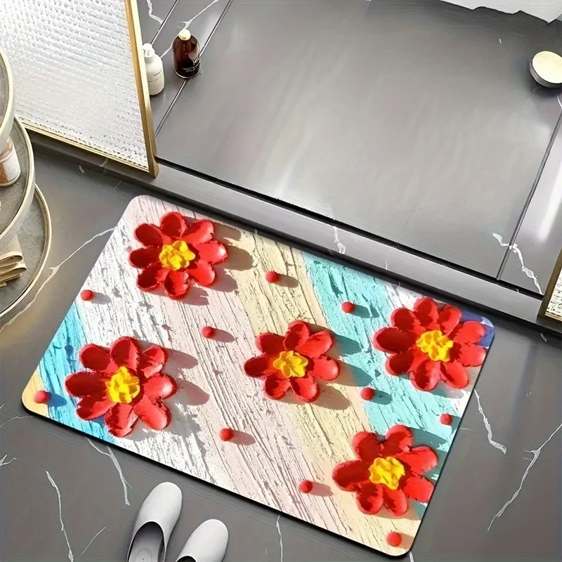 Fashionable 3D Flowers Pattern Diatom Mud Mats Quick Drying Carpet for Toilet Anti Slip Foot Mat Bathroom Super Absorbent Rug