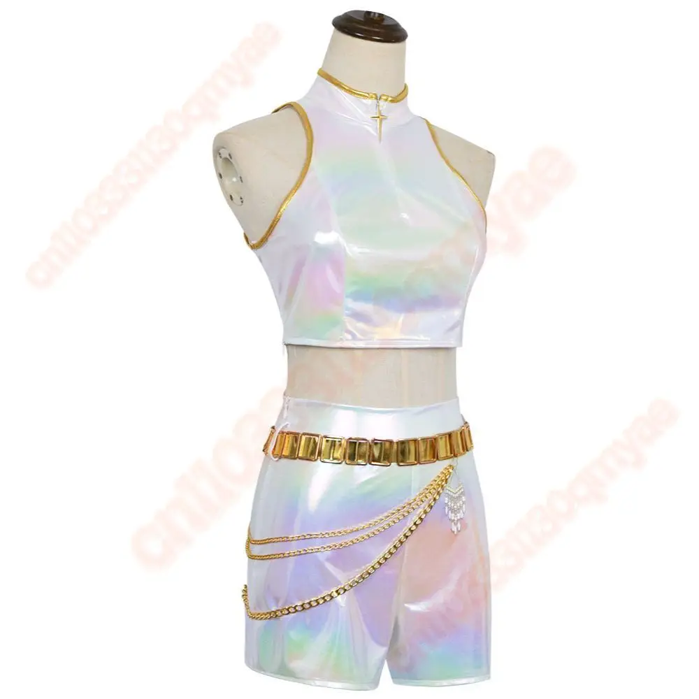 성인 어린이 Kpop 악마 헌터 루미 코스프레 의상 탑 반바지 여성용 역할 놀이 의상 할로윈 카니발 변장 슈트