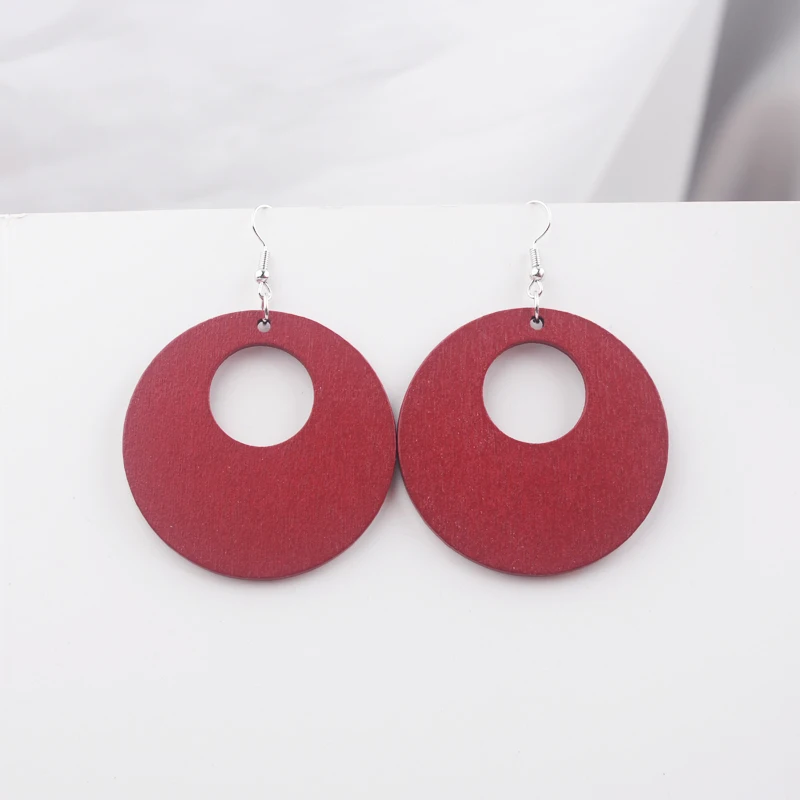 Hollow Round Wooden Dangle Earrings for Women Trendy Ethnic Style Geometric Personality Drop Earrings Party Vintage Jewelry Gift