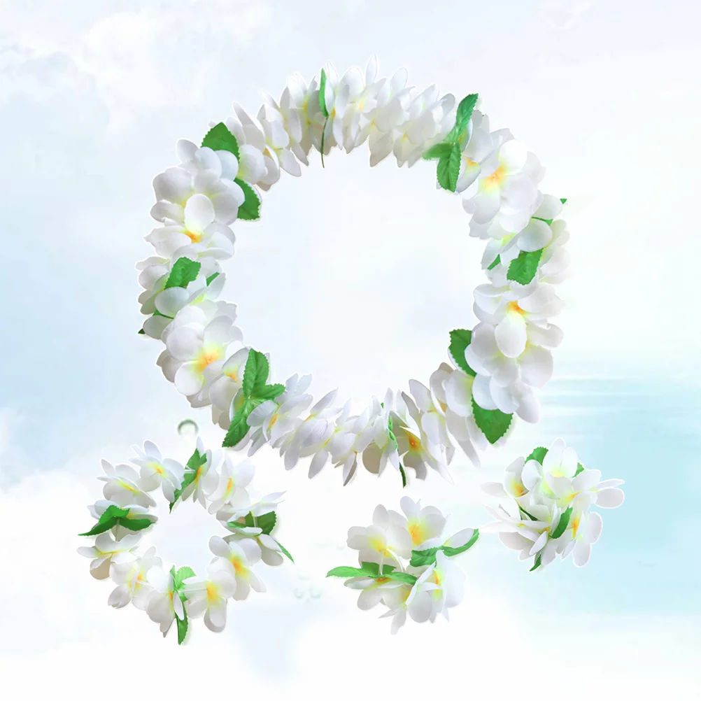 4 Pcs Flower Garland Hawaiian Luau Party Decoration Supplies Floral Wreath Necklace Artificial Seaside Resort