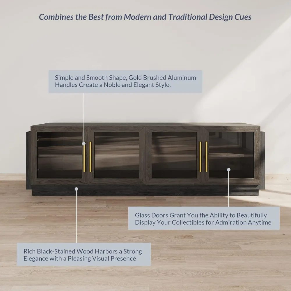 モダンな70インチテレビスタンド（75インチテレビ対応）、リビングルーム用収納棚付きコンテンポラリーエンターテイメントセンター