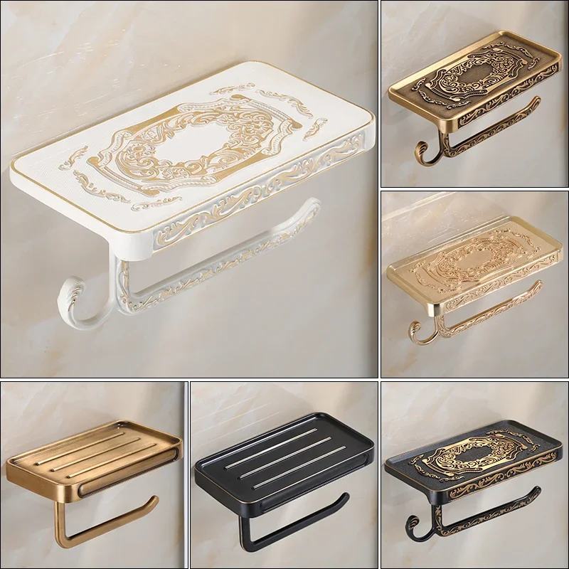 Bathroom Mobile Phone Shelf European Roller Tray Holder Toilet Paper Storage Hanger No Punching Tissue Holder Household