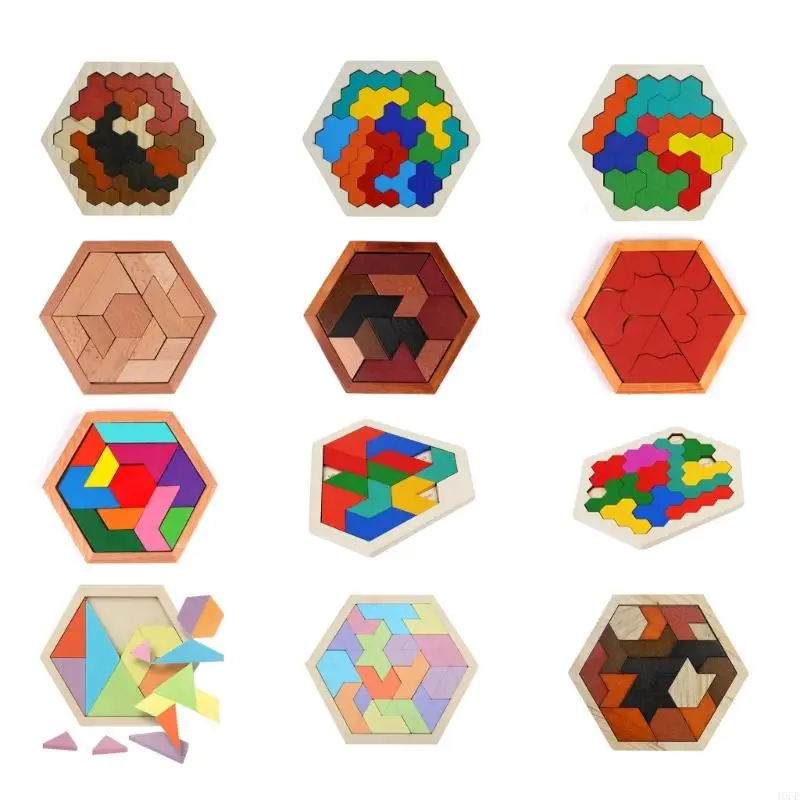 

16FE Hexagon Tangram Puzzle for Children Teasers Family Challenging Game for Adults Logics Training