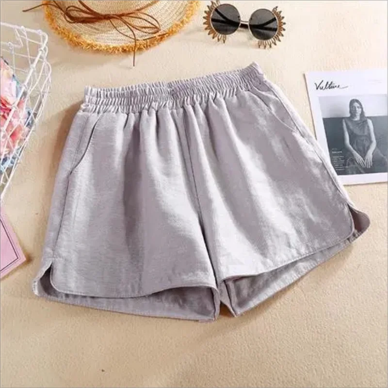 

Cotton Linen Women's Shorts 2024 Summer Plus Size Sweatpant Office Lady Work Simple Shorts Loose Wide Leg Pantsalone