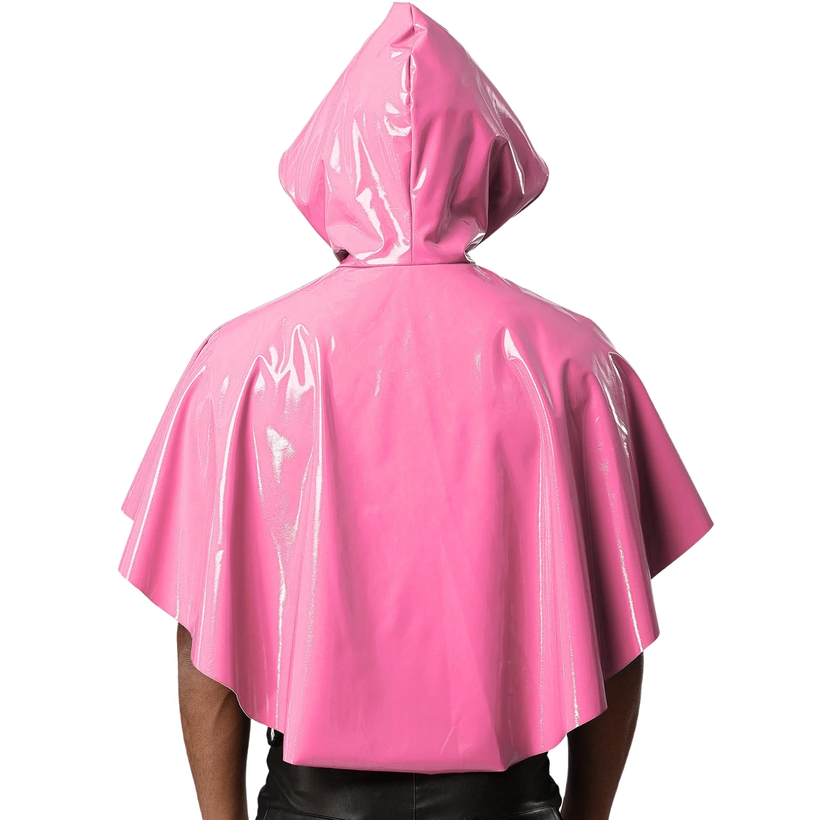 

Men Shiny Leather Hooded Cloak Cape Poncho Waterproof Raincoat Bolero Steampunk Gothic Cloak for Masquerade Cosplay Party Cloaks