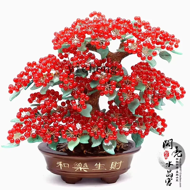 bj-11 natural chalcedony crystal cash tree fortune tree ornament home jewelry creativity