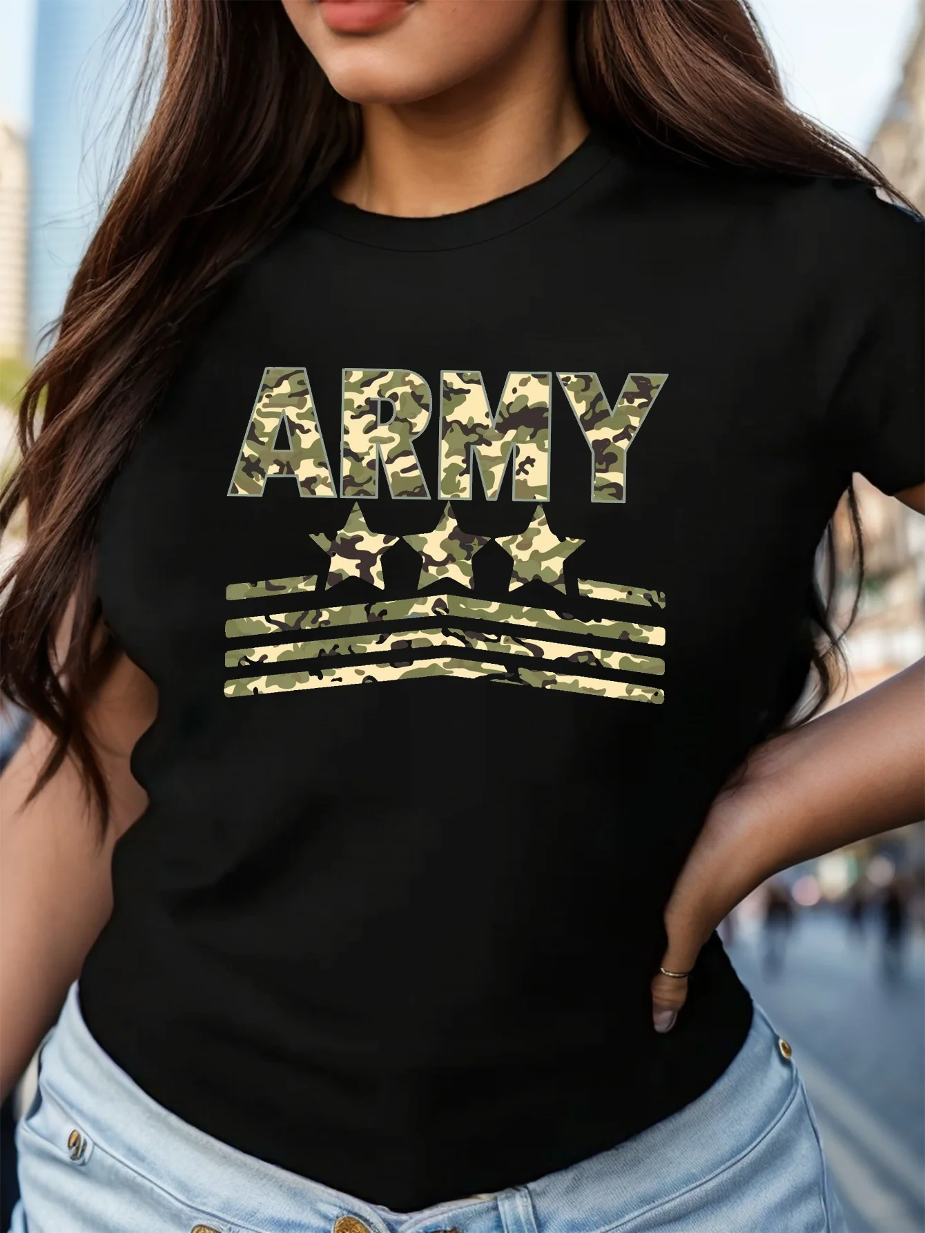 เสื้อยืดผู้หญิงลายพราง ARMY ไซส์พลัส 0XL-4XL