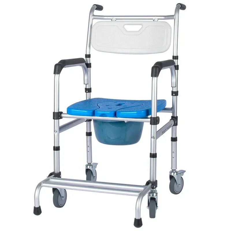 Foldable Bath Chair Elderly Pregnant Woman Toilet Chair with Wheels Movable Shower Chairs Aluminum Alloy Potty Chair