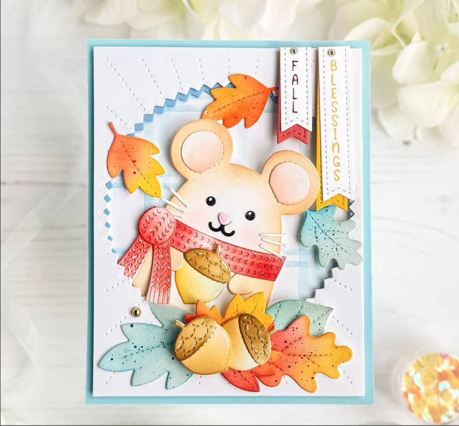 Fall 2026 Mouse Acorn Shaker Holder Additions Leaves Metal Cutting Dies Clear Stamps Stencil for DIY Making Craft Card Scrapbook