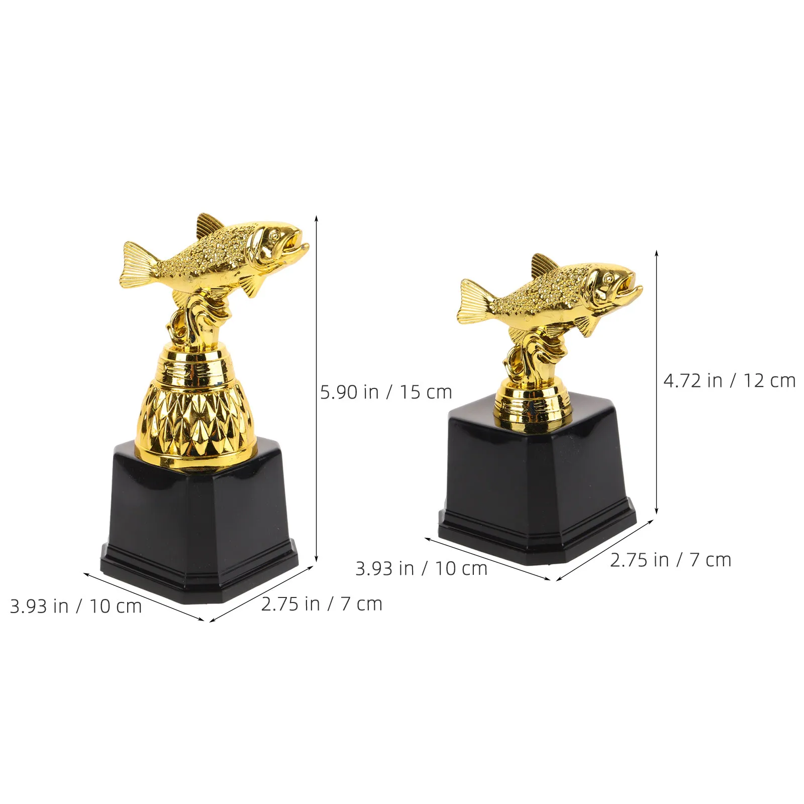 2Pcs Fishing Competition Gold Fish Award Fishing Tournament Prize Black Base Celebration Trophies