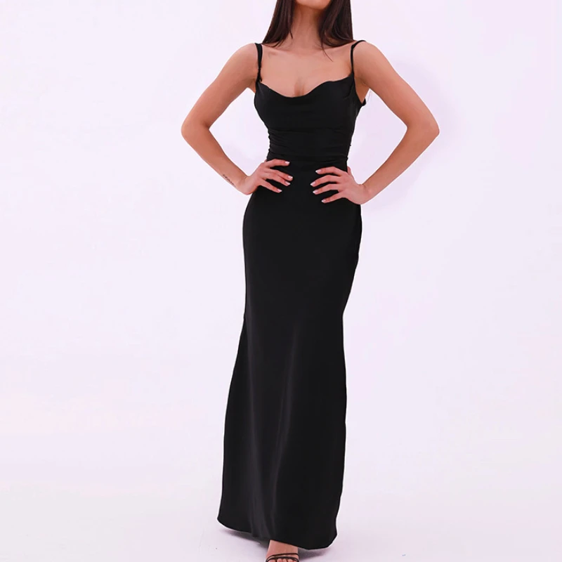 DGLUKE Criss Cross Bandage ยาวชุดซาตินผู้หญิงสปาเก็ตตี้สายคล้องคอ Maxi ชุดฤดูร้อน Elegant Party Dresses Y2K