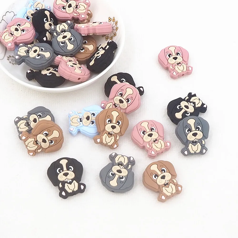 Chenkai 50pcs Silicone Dog Shaped Beads Baby Cute Animal Beads BPA Free Infant Chewable Dummy Necklace Pacifier Toy Accessories