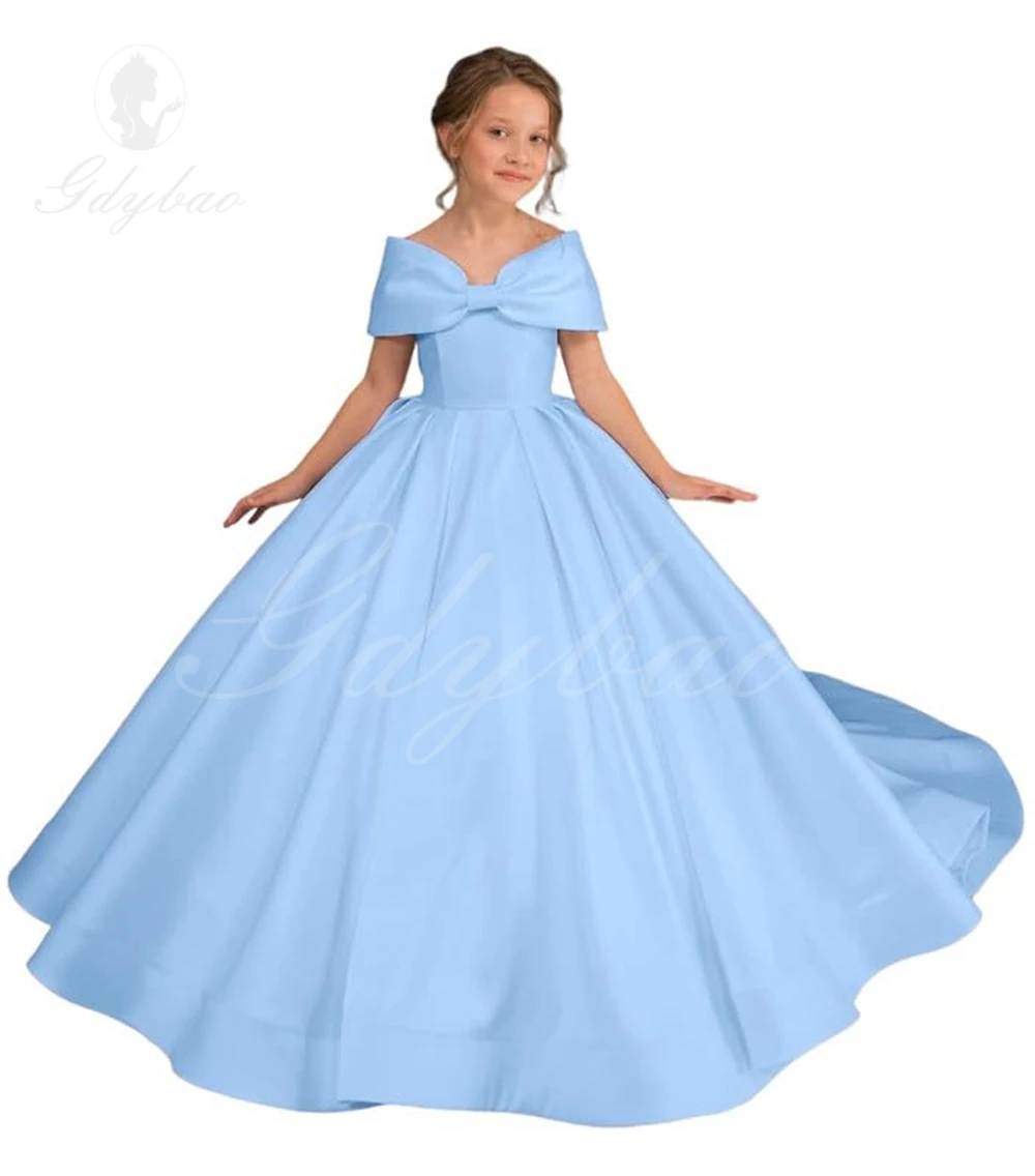 Blumen mädchen Kleid aus der Schulter Prinzessin Kleider für Mädchen Satin Blumen mädchen Kleider für Hochzeit Ballkleid